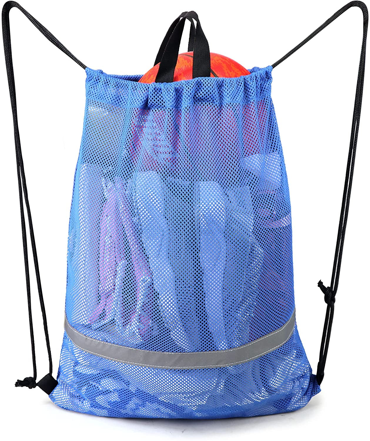 Blue Mesh Bag Drawstring Backpack with Zipper Pocket Swim Bag for Beach Swimming Equipment Equipment Workout Sports Excercise Gym Drawstring Bag for Adults