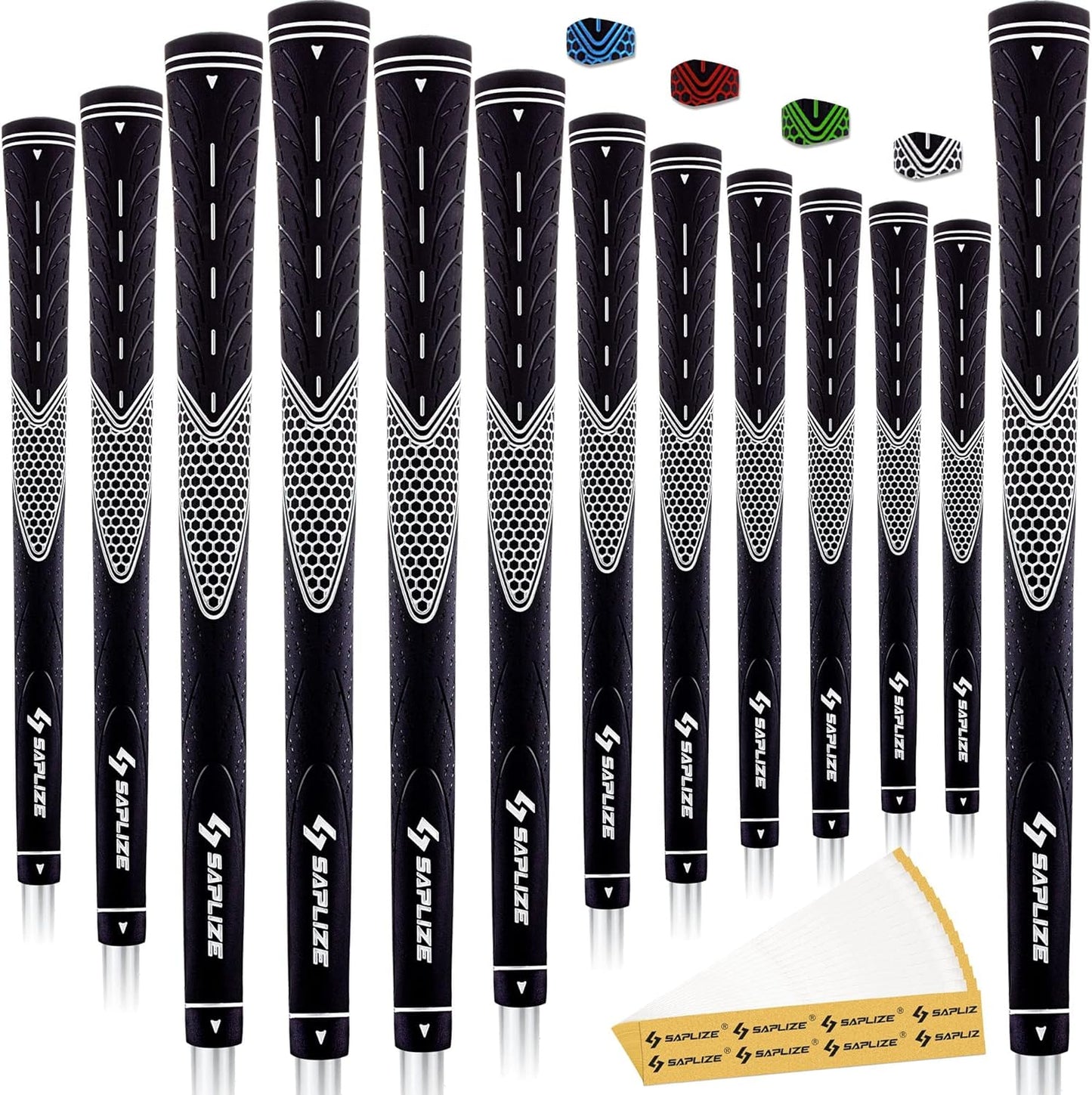 Classic Rubber Golf Grips 13 Pack, High Feedback, Non-Slip, 13 Grips with 15 Tapes, Standard Size, White, CC01 Series