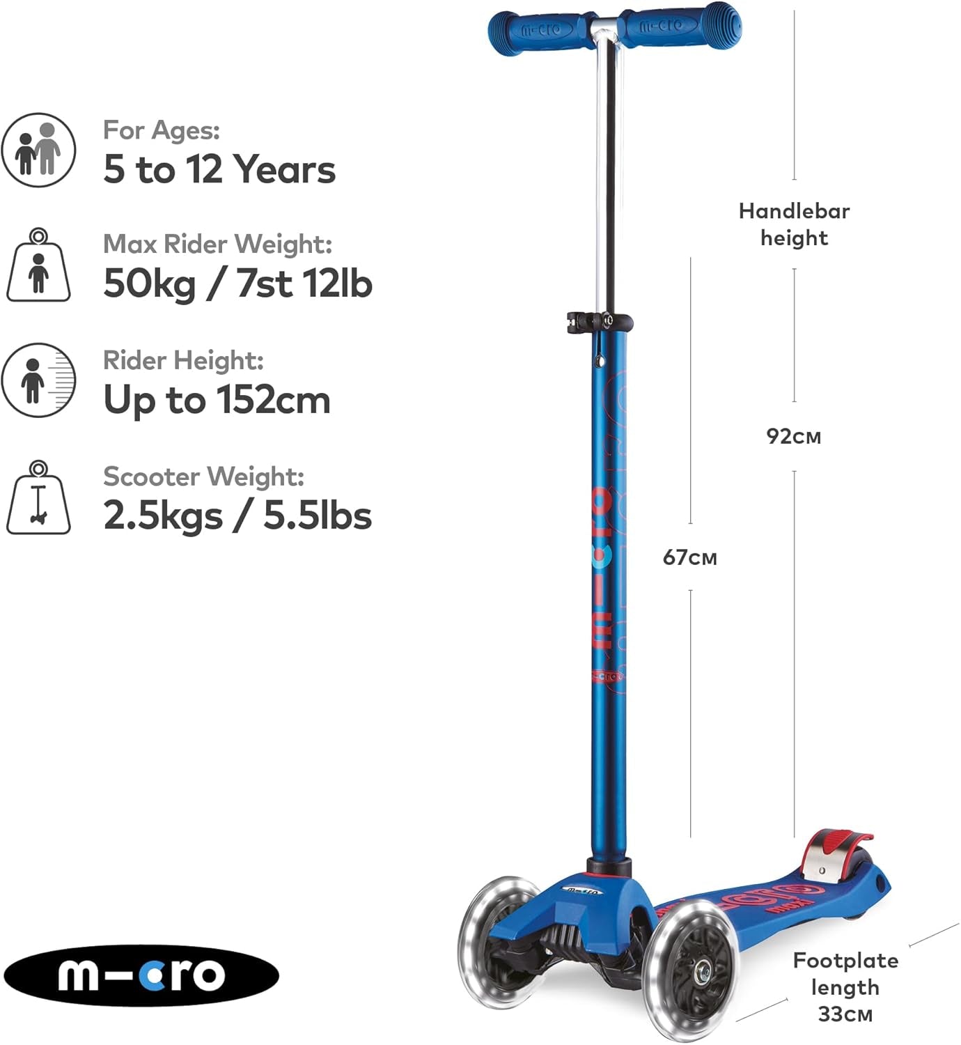 ® | Maxi Deluxe LED Scooter 3 Wheels Kids | Wheels with LED Lights | Tilt Swivel System | Height Adjustable | 5-12 Years | Boys and Girls