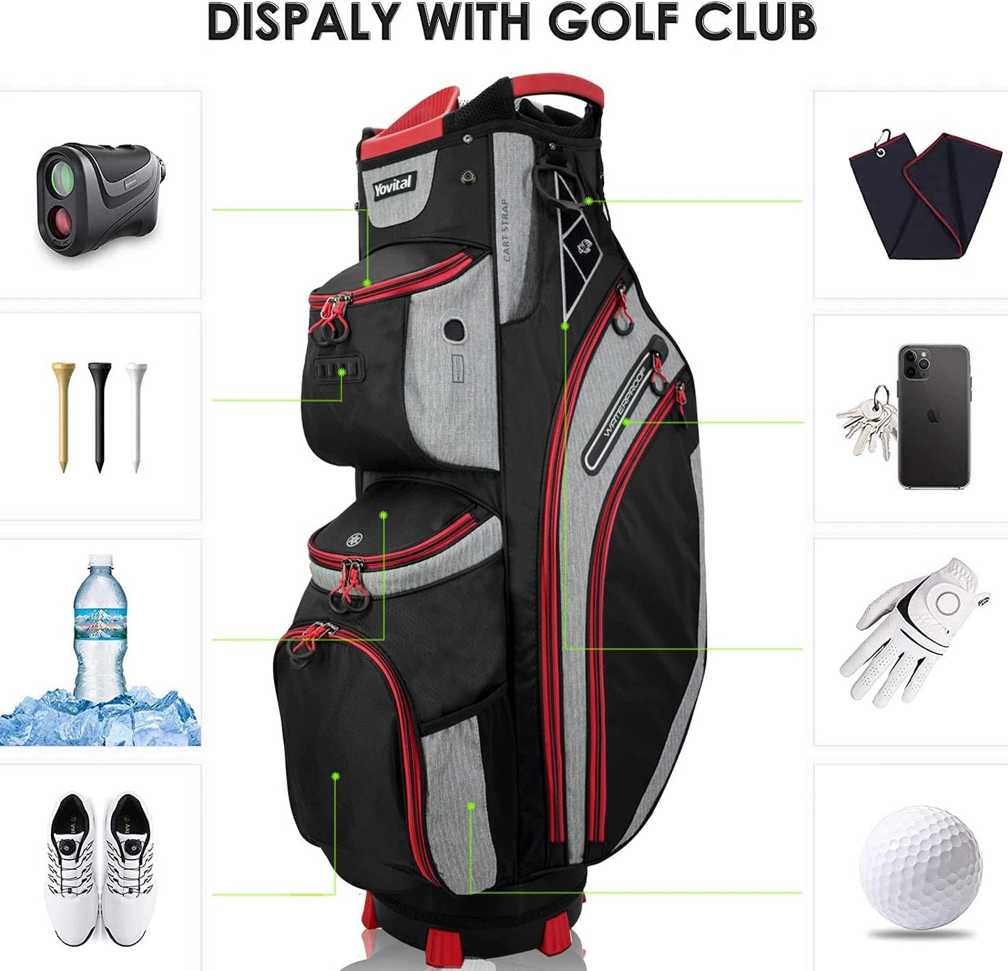 14 Way Golf Cart Bag for Push Bag Classy Design Full Length with Cooler, Rain Hood, Putter Well