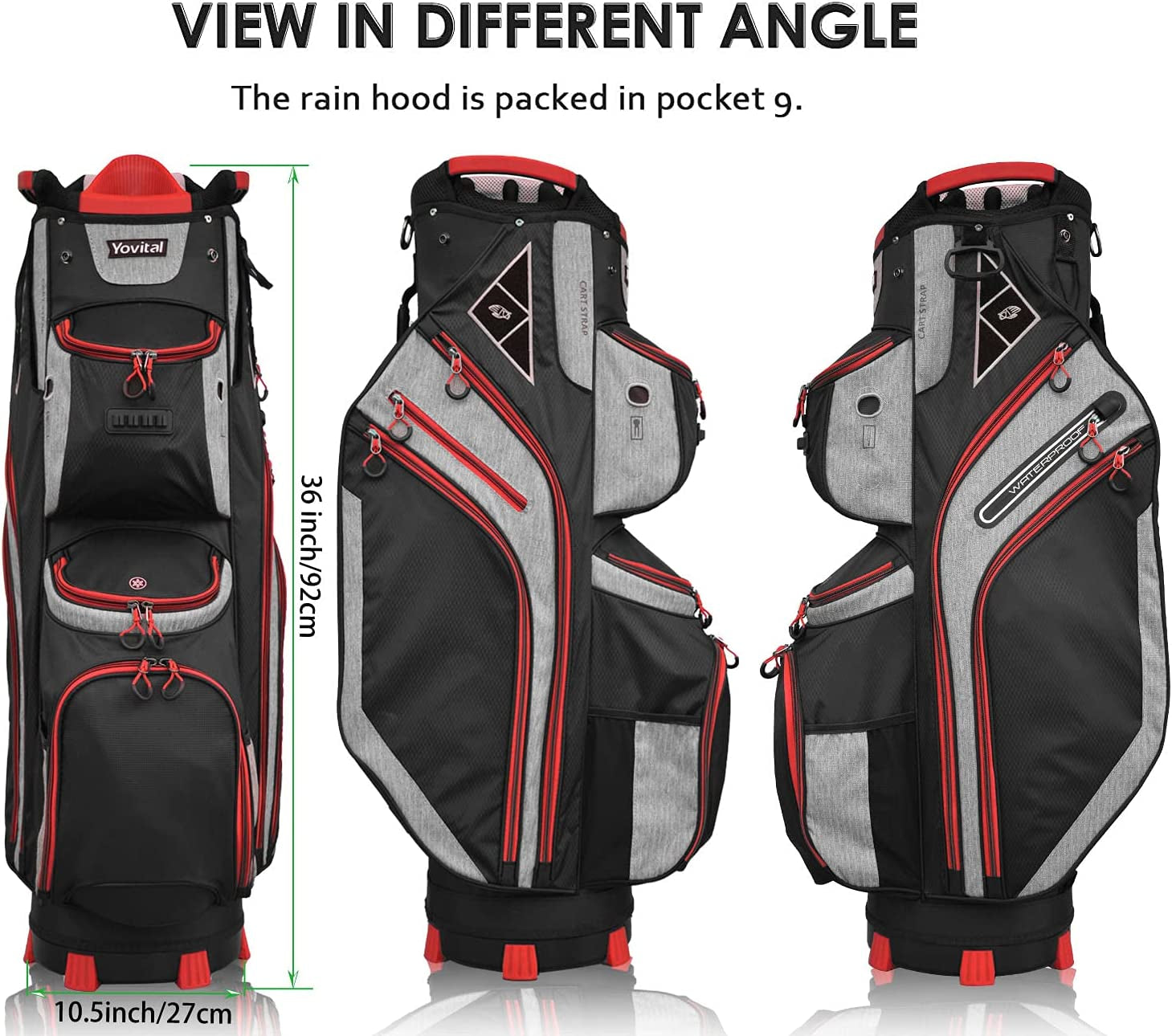 14 Way Golf Cart Bag for Push Bag Classy Design Full Length with Cooler, Rain Hood, Putter Well