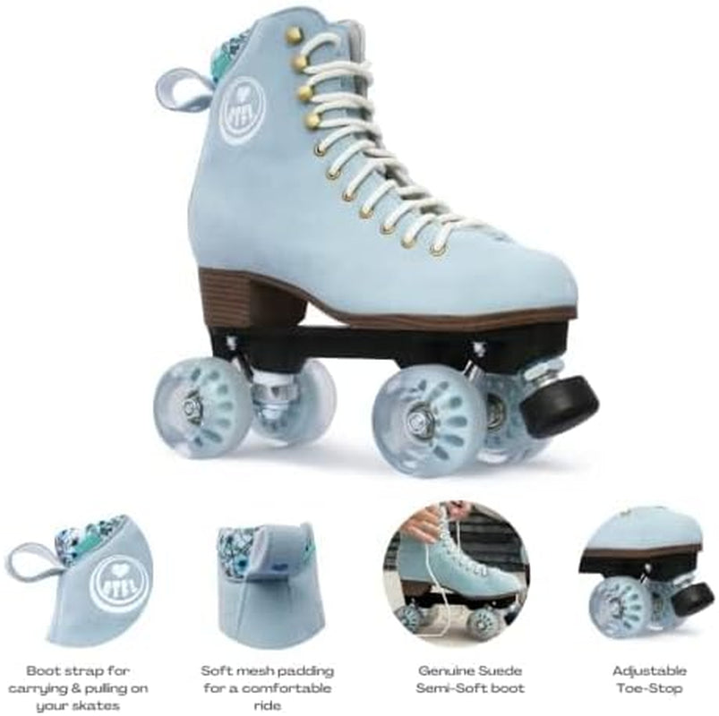 Artistic Pro Roller Skates Women, Kids & Men -Suede Boot Adjustable Stopper- Indoor, Outside, Rink, & Rhythmic Roller Skating. Black, Blue, Gray, Green, Pink, White