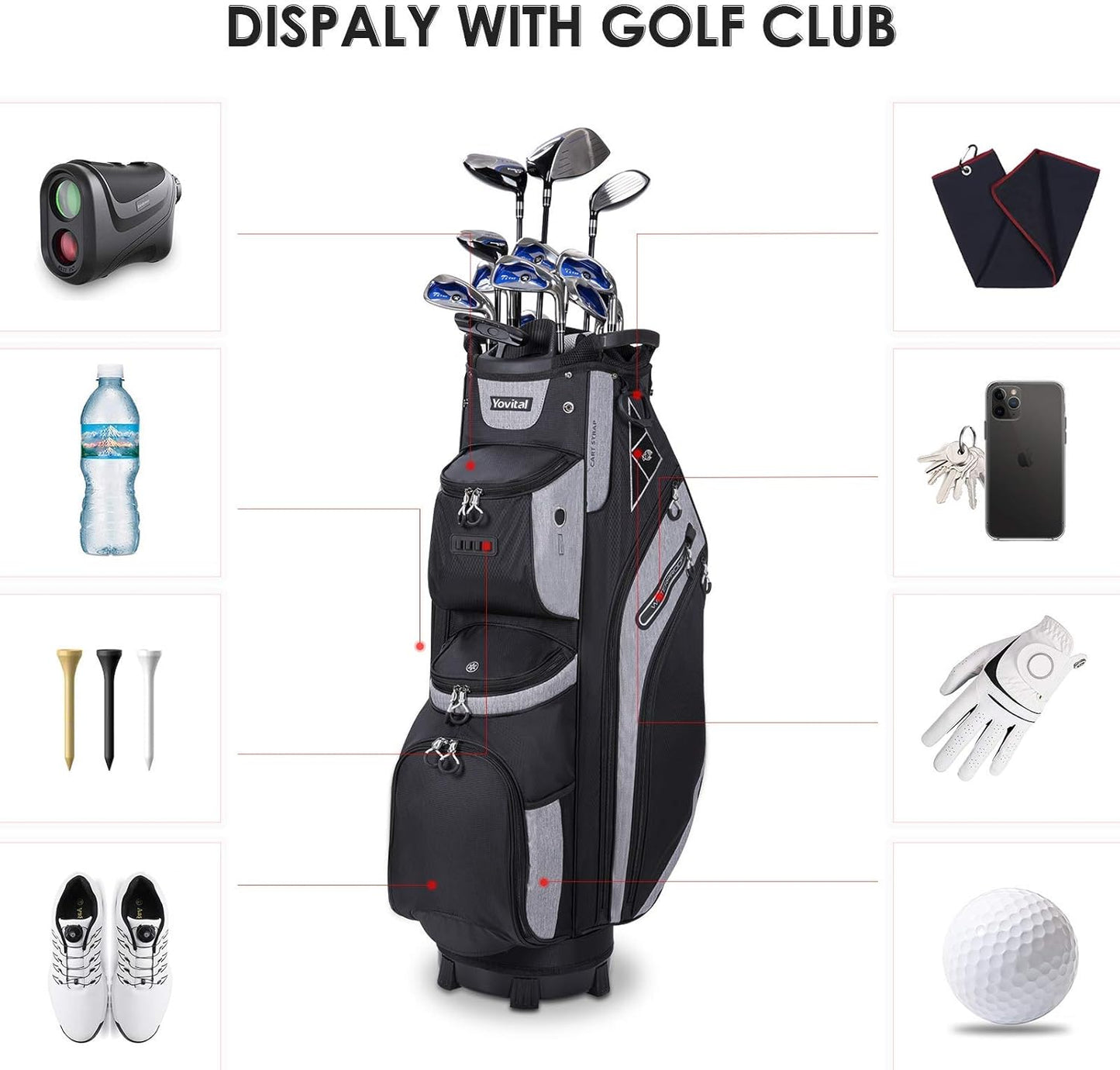 14 Way Golf Cart Bag for Push Bag Classy Design Full Length with Cooler, Rain Hood, Putter Well