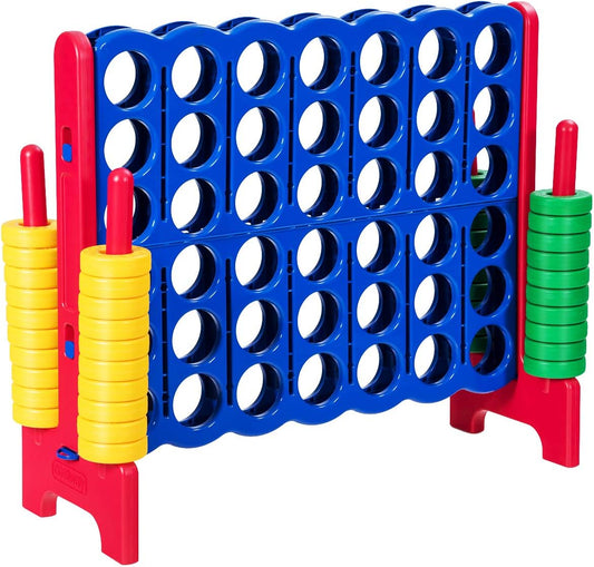 Jumbo 4-To-Score Giant Game Set, 4 in a Row for Kids and Adults, 3.5FT Tall Indoor & Outdoor Game Set with 42 Jumbo Rings & Quick-Release Slider, Perfect for Holiday Party & Family Game, Red